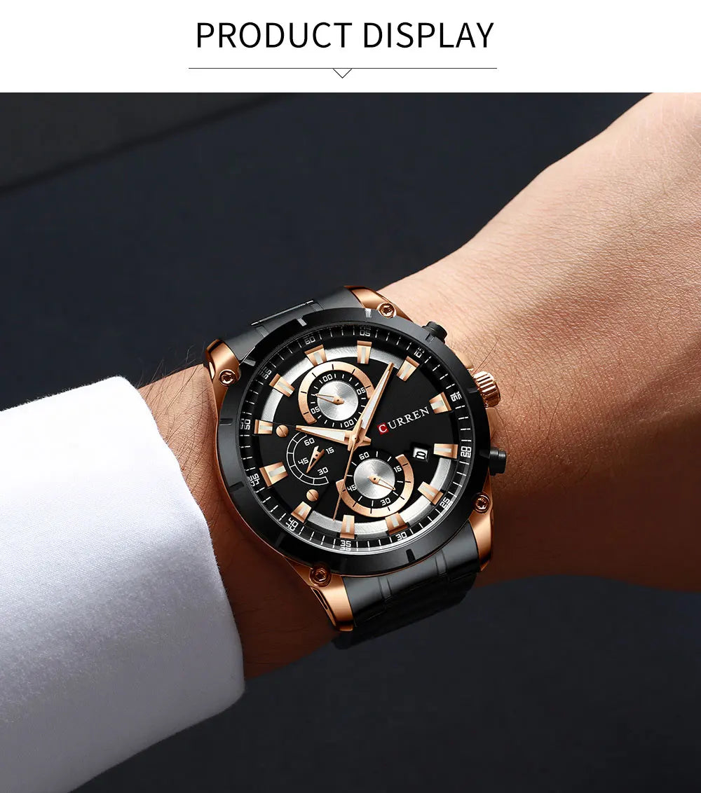 CURREN – montre de Sport à Quartz pour hommes, marque de luxe, entièrement en acier, étanche, à la mode, horloge de Date, chronographe