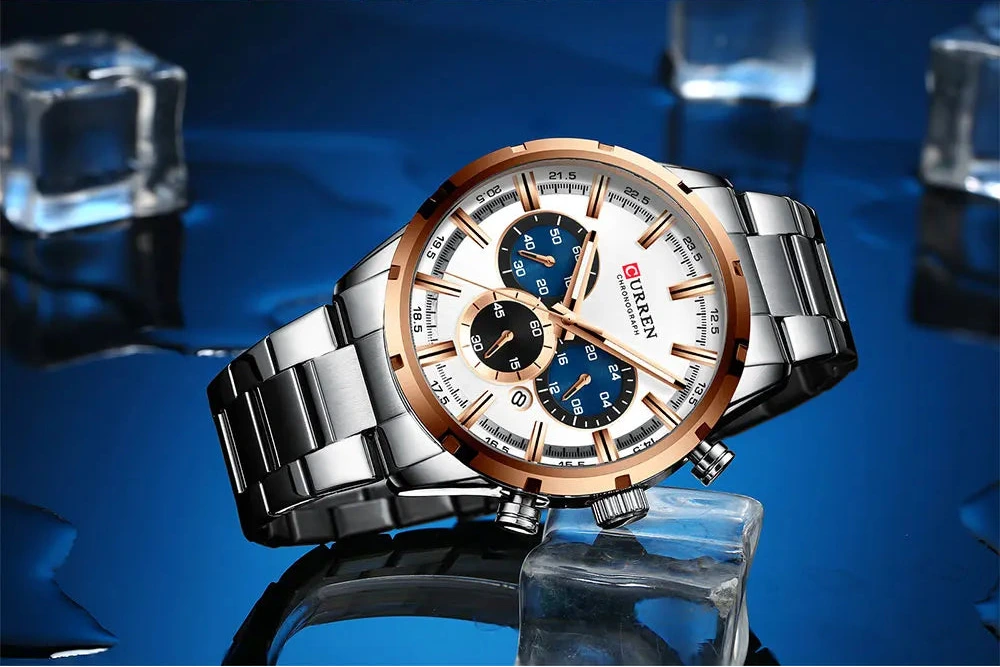 Montre curren  à quartz chronographe en acier inoxydable pour homme, montres de sport de luxe, marque supérieure, nouvelle mode