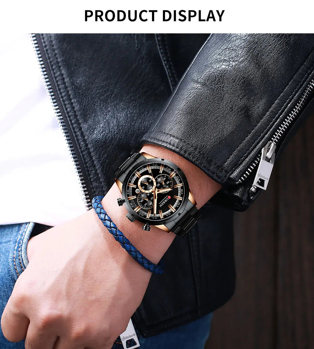 Montre curren  à quartz chronographe en acier inoxydable pour homme, montres de sport de luxe, marque supérieure, nouvelle mode