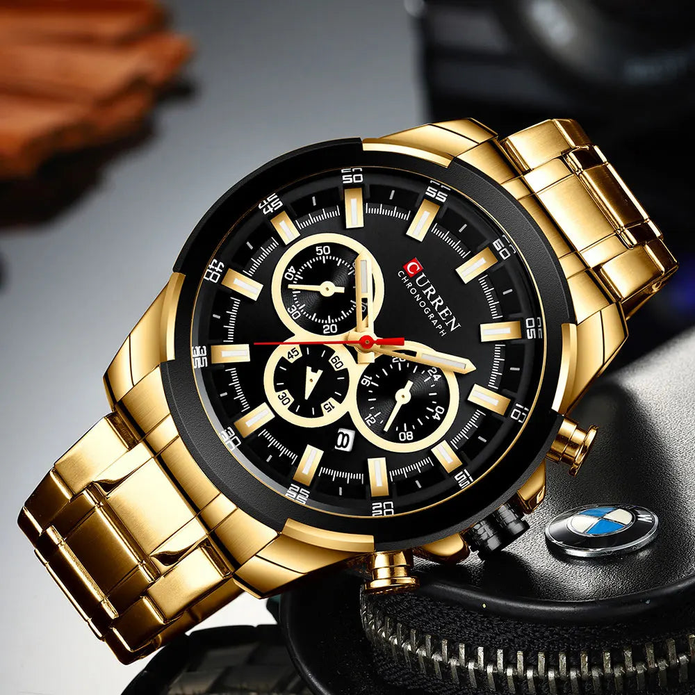 CURREN montre de sport conception Unique en acier inoxydable chronographe hommes