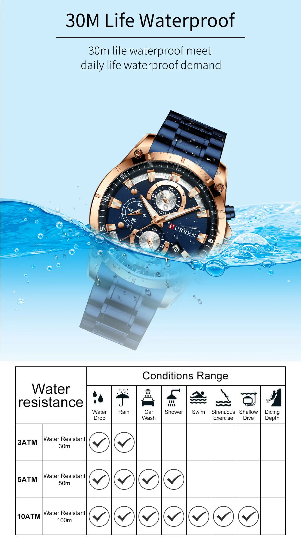 CURREN – montre de Sport à Quartz pour hommes, marque de luxe, entièrement en acier, étanche, à la mode, horloge de Date, chronographe