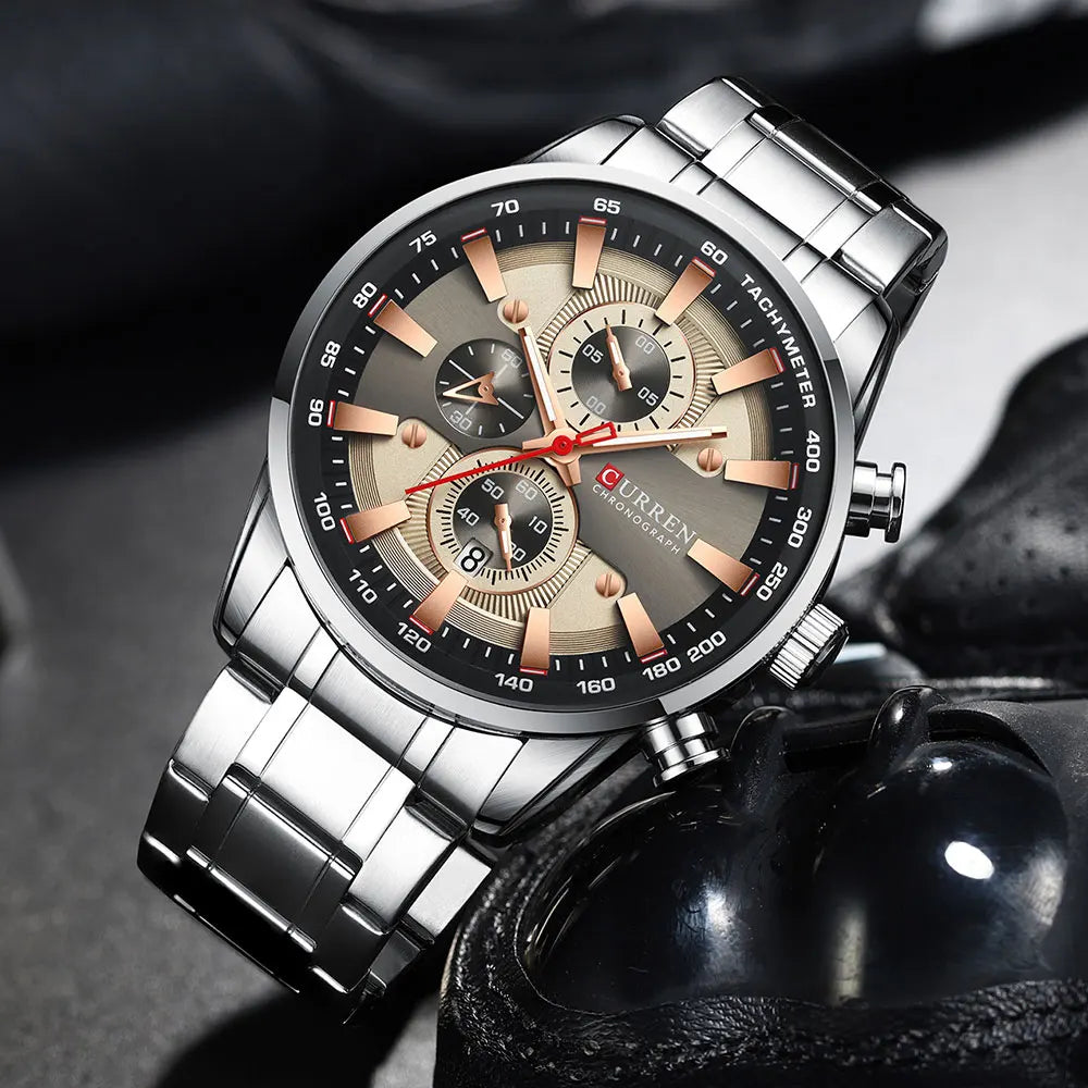 CURREN homme montres de luxe sport chronographe montres pour hommes Quartz bracelet en acier inoxydable horloge aiguilles lumineuses