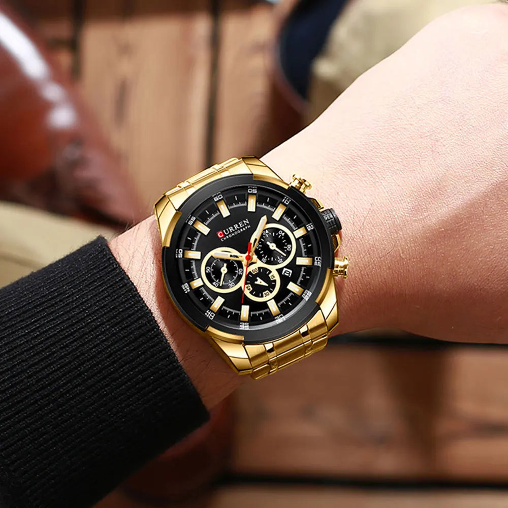 CURREN montre de sport conception Unique en acier inoxydable chronographe hommes