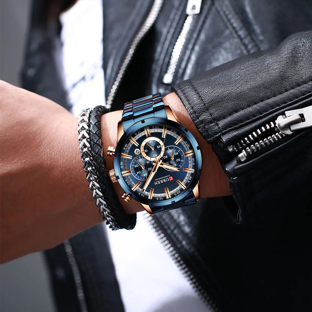 Montre curren  à quartz chronographe en acier inoxydable pour homme, montres de sport de luxe, marque supérieure, nouvelle mode