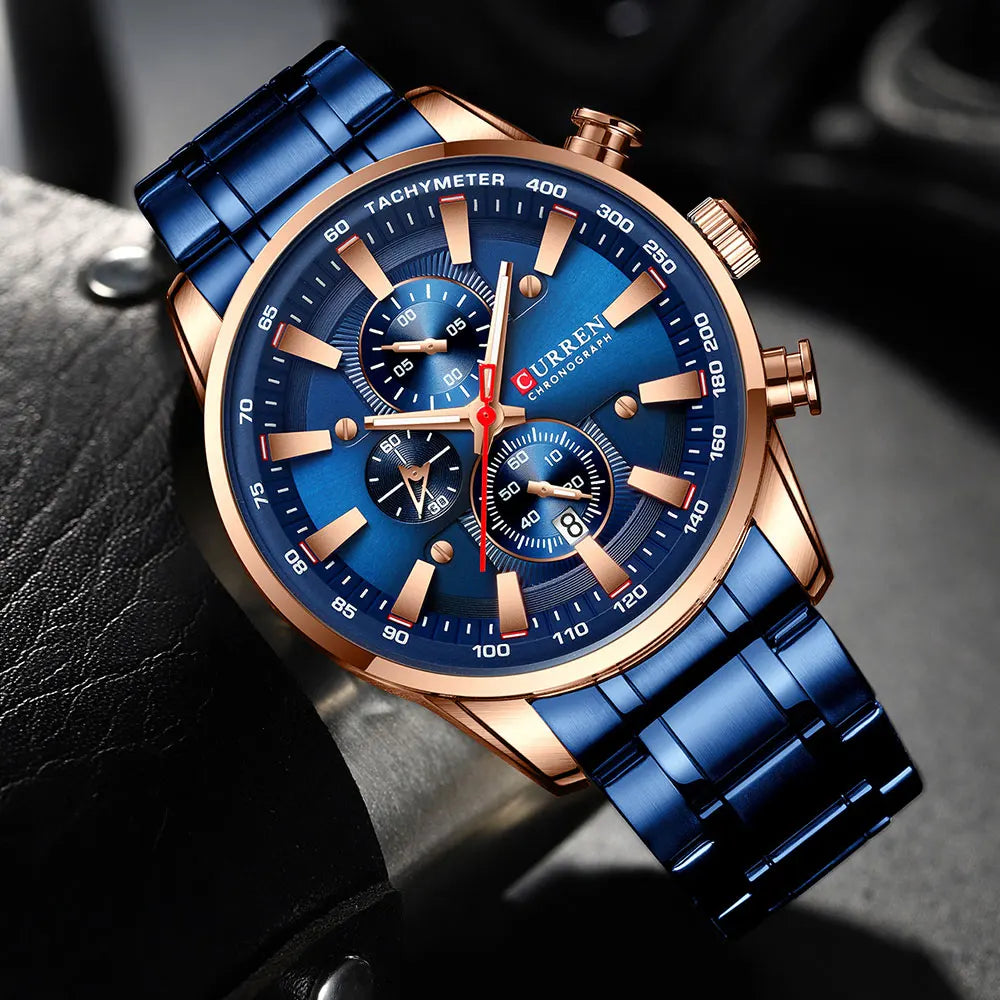CURREN homme montres de luxe sport chronographe montres pour hommes Quartz bracelet en acier inoxydable horloge aiguilles lumineuses