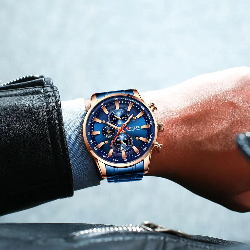 CURREN homme montres de luxe sport chronographe montres pour hommes Quartz bracelet en acier inoxydable horloge aiguilles lumineuses
