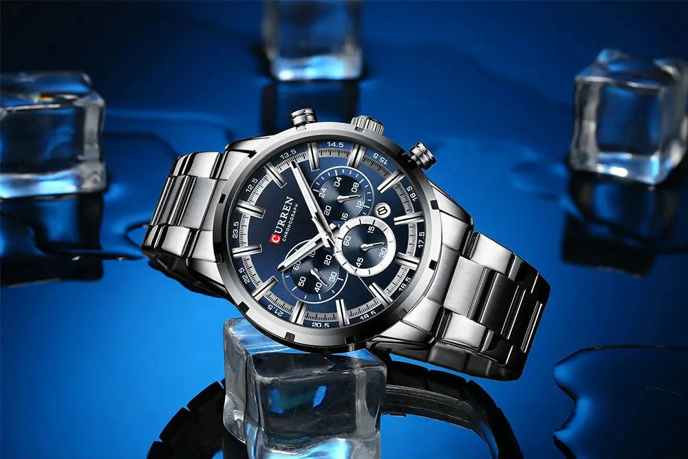 Montre curren  à quartz chronographe en acier inoxydable pour homme, montres de sport de luxe, marque supérieure, nouvelle mode