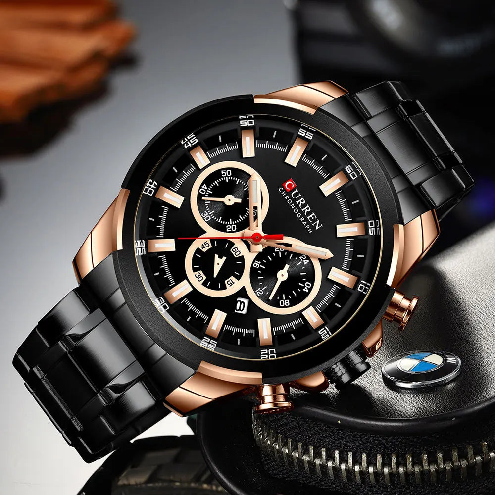 CURREN montre de sport conception Unique en acier inoxydable chronographe hommes