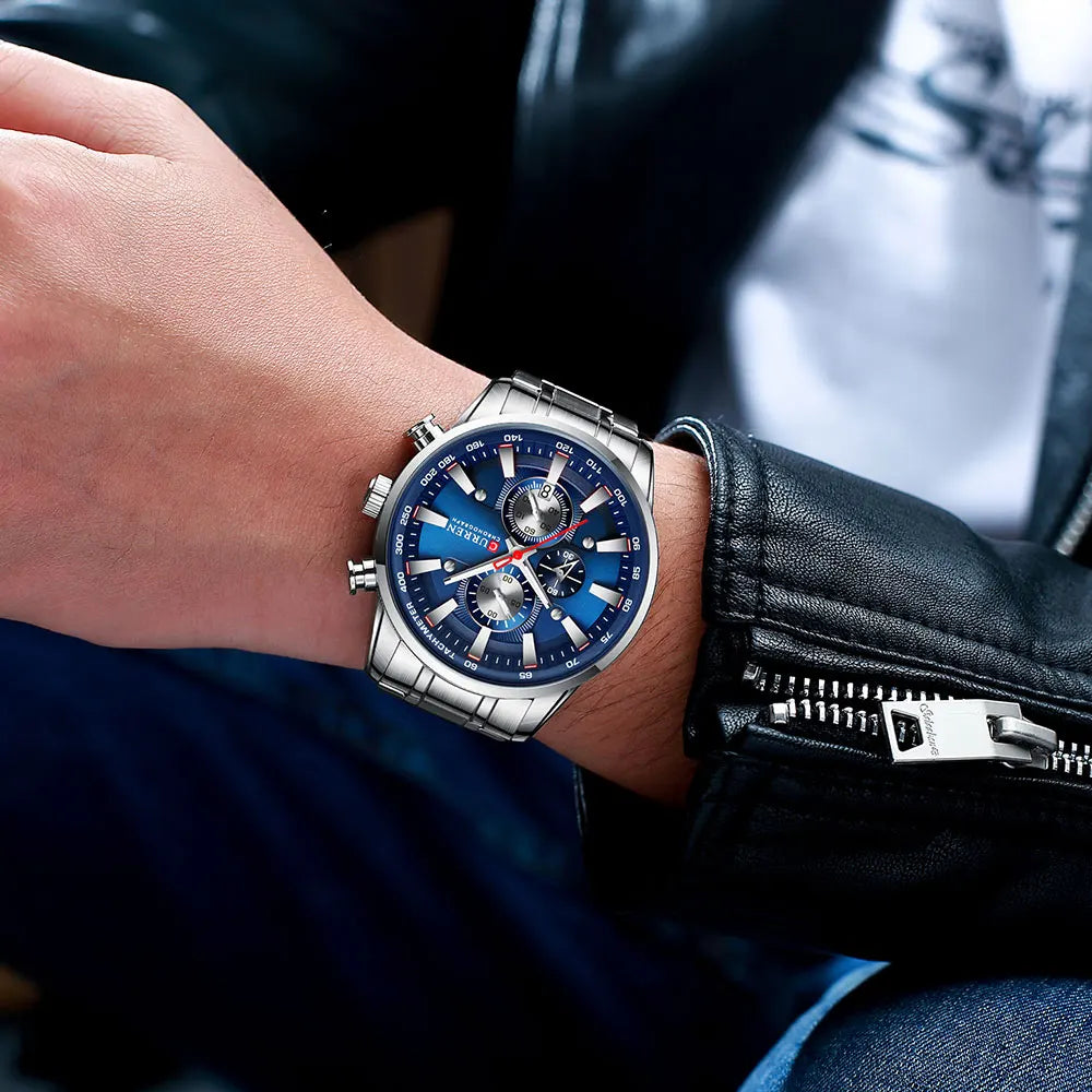 CURREN homme montres de luxe sport chronographe montres pour hommes Quartz bracelet en acier inoxydable horloge aiguilles lumineuses
