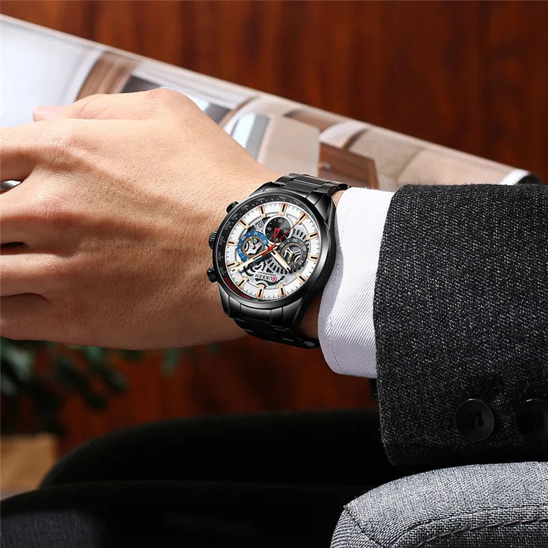 CURREN – montre-bracelet de Sport en acier inoxydable pour homme, chronographe étanche, marque de luxe, style militaire, idée cadeau