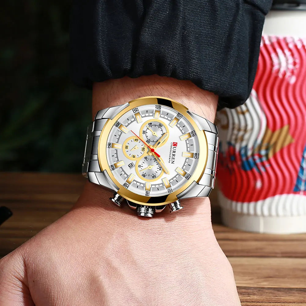 CURREN montre de sport conception Unique en acier inoxydable chronographe hommes