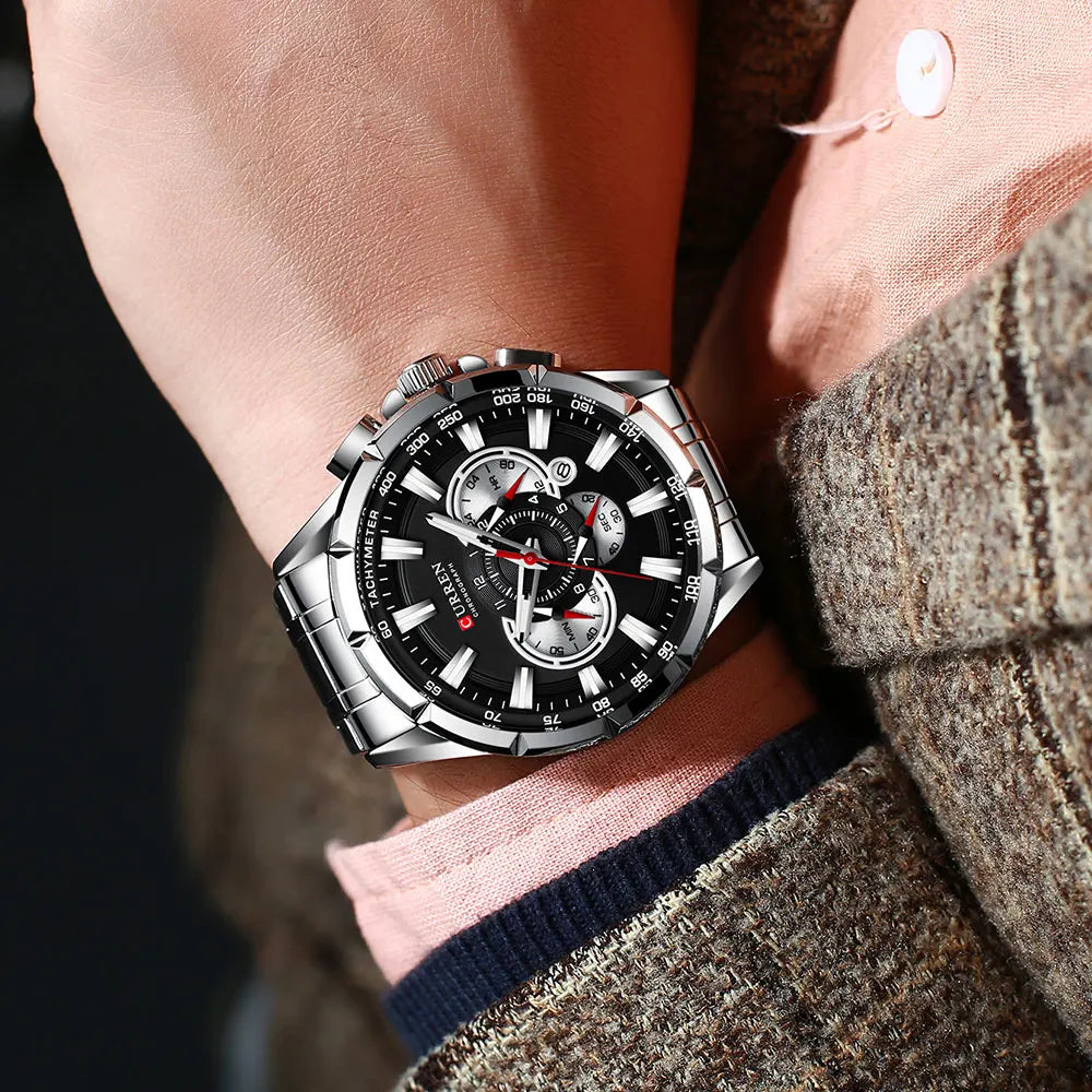 Montre-bracelet chronographe en acier inoxydable pour homme, montre à quartz de luxe, marque supérieure, mode sport