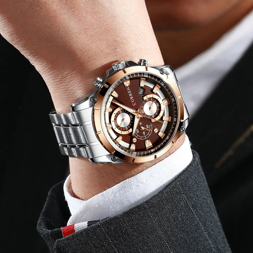 CURREN – montre de Sport à Quartz pour hommes, marque de luxe, entièrement en acier, étanche, à la mode, horloge de Date, chronographe
