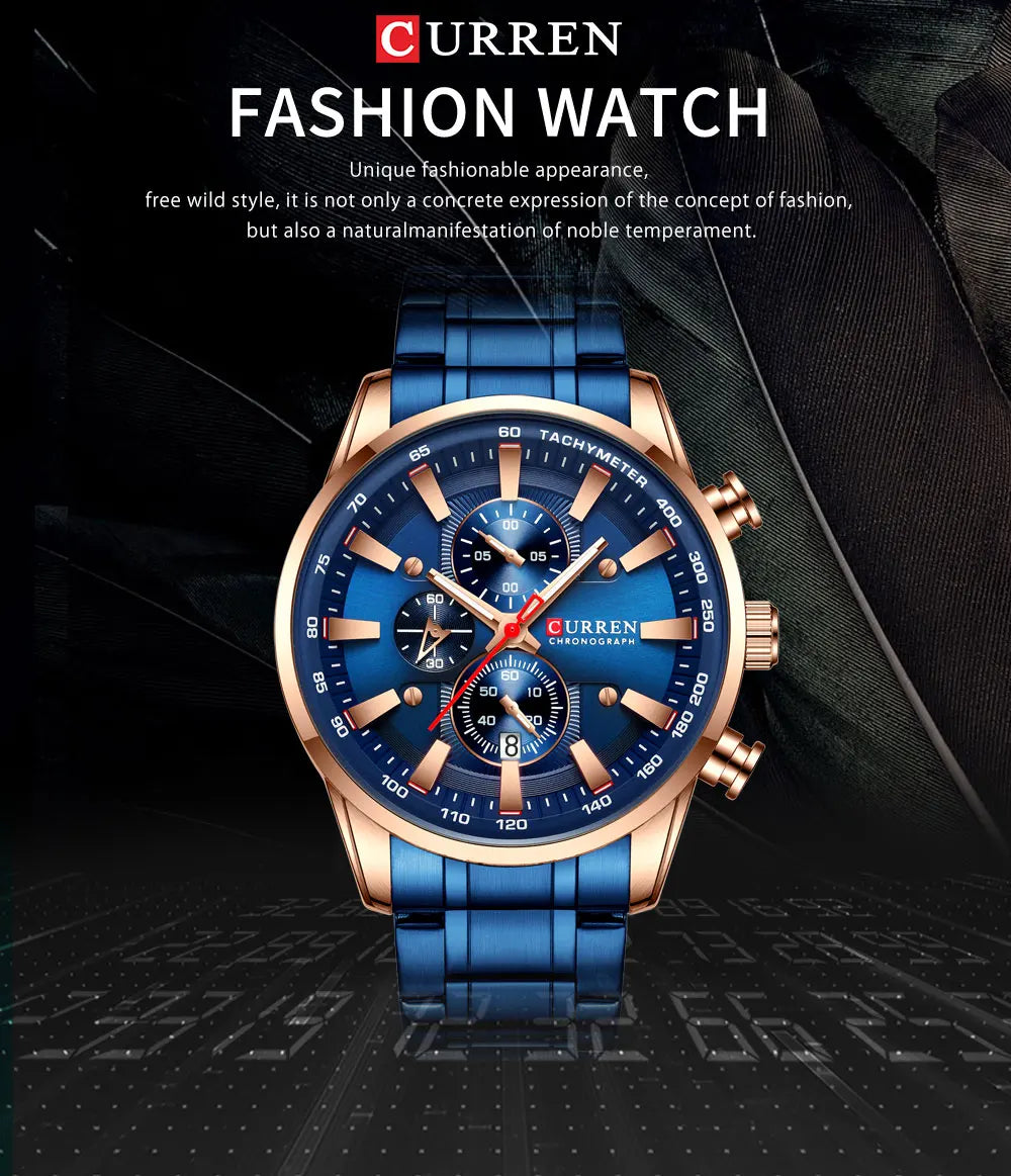 CURREN homme montres de luxe sport chronographe montres pour hommes Quartz bracelet en acier inoxydable horloge aiguilles lumineuses