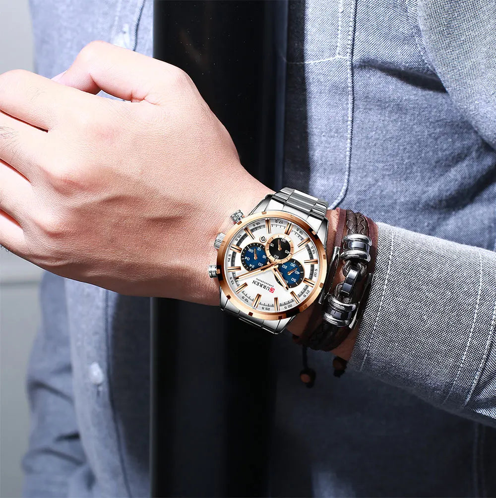 Montre curren  à quartz chronographe en acier inoxydable pour homme, montres de sport de luxe, marque supérieure, nouvelle mode