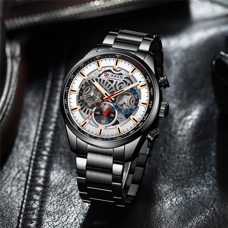 CURREN – montre-bracelet de Sport en acier inoxydable pour homme, chronographe étanche, marque de luxe, style militaire, idée cadeau