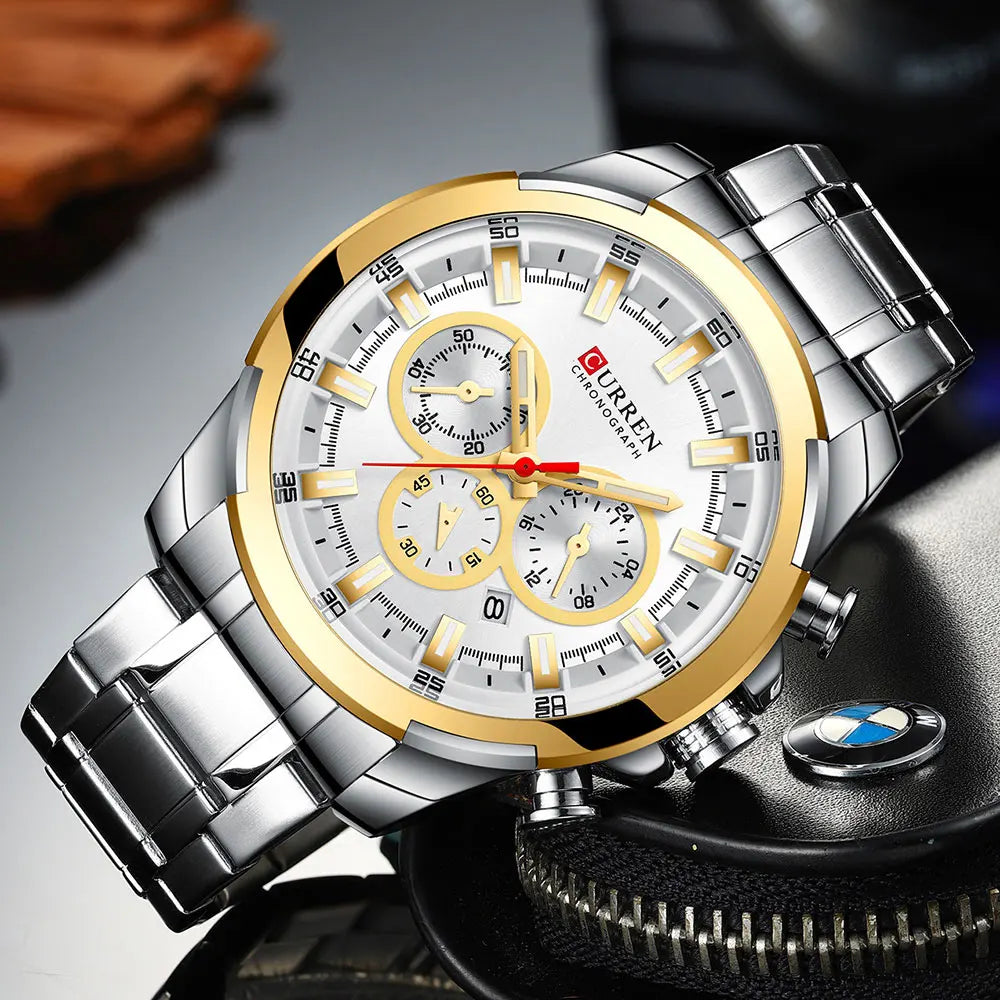 CURREN montre de sport conception Unique en acier inoxydable chronographe hommes