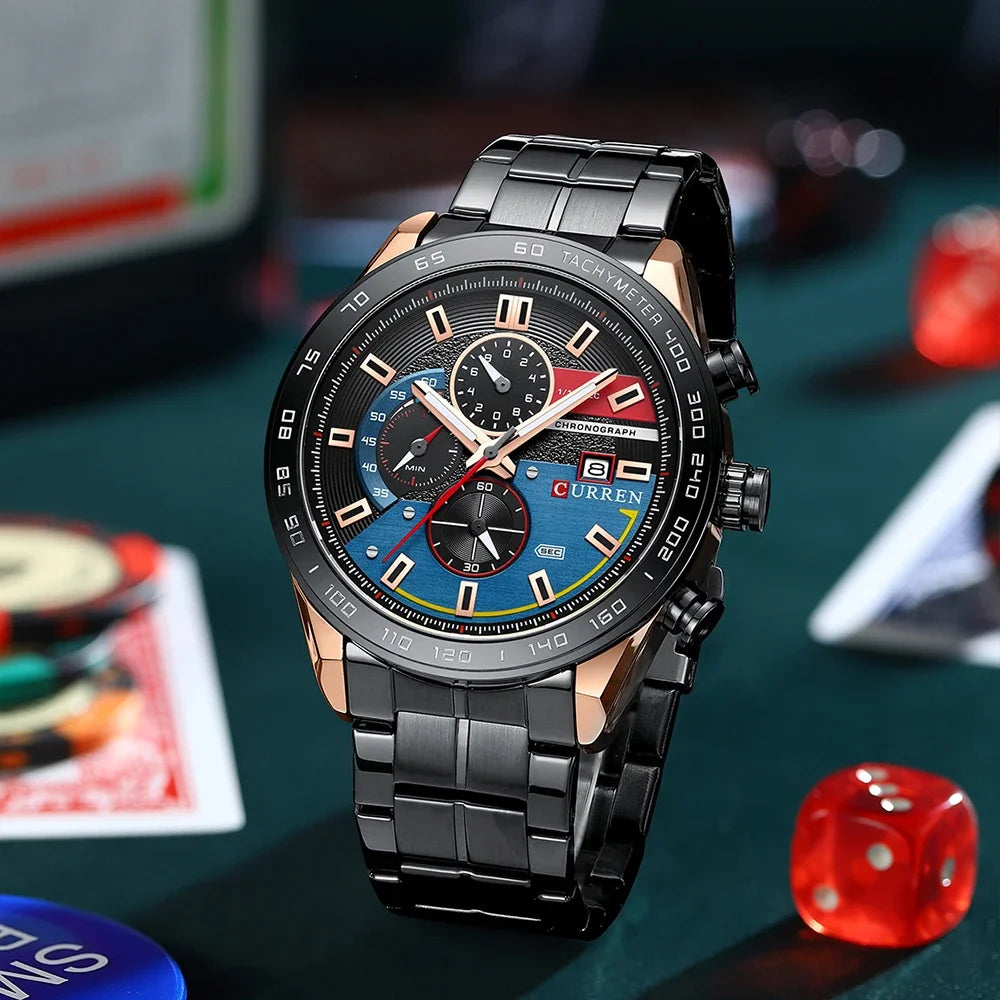 CURREN montre de sport pour hommes marque de luxe horloge à Quartz bracelet étanche fantaisie bracelet rond chronographe pour hommes horloge de calendrier lumineux