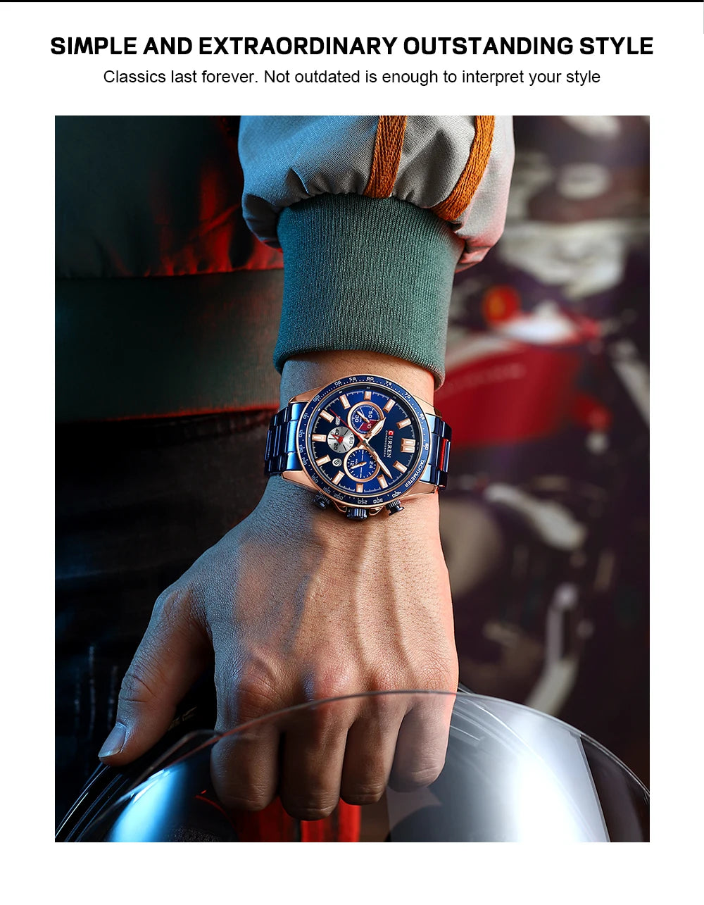 CURREN – montre-bracelet à Quartz en acier inoxydable pour hommes, chronographe de sport avec aiguilles lumineuses,