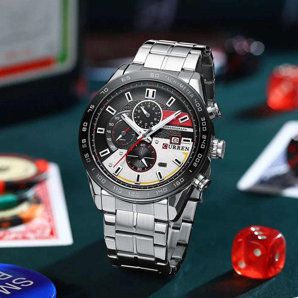 CURREN montre de sport pour hommes marque de luxe horloge à Quartz bracelet étanche fantaisie bracelet rond chronographe pour hommes horloge de calendrier lumineux