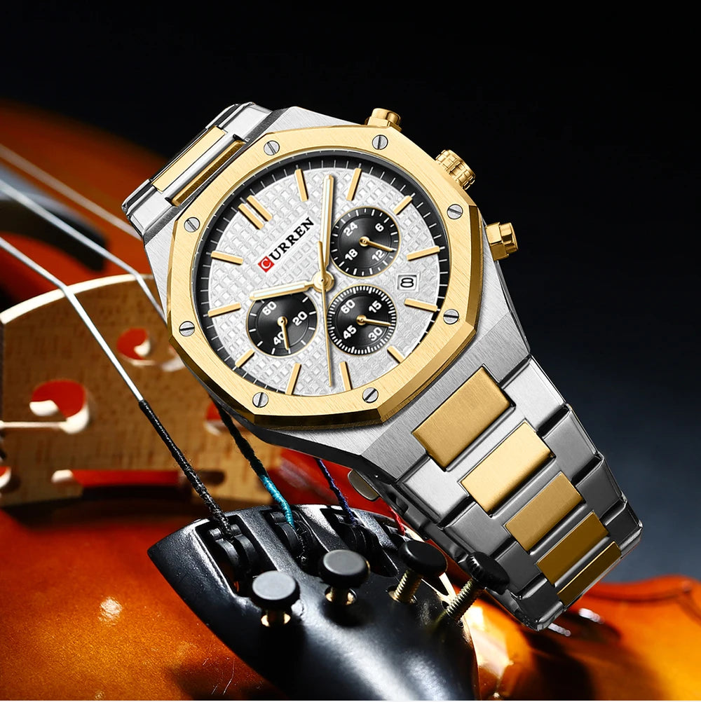 CURREN tempérament hommes de luxe Design de mode or hommes montres multifonction lumineux Quartz mâle montre-bracelet Relogio Masculino