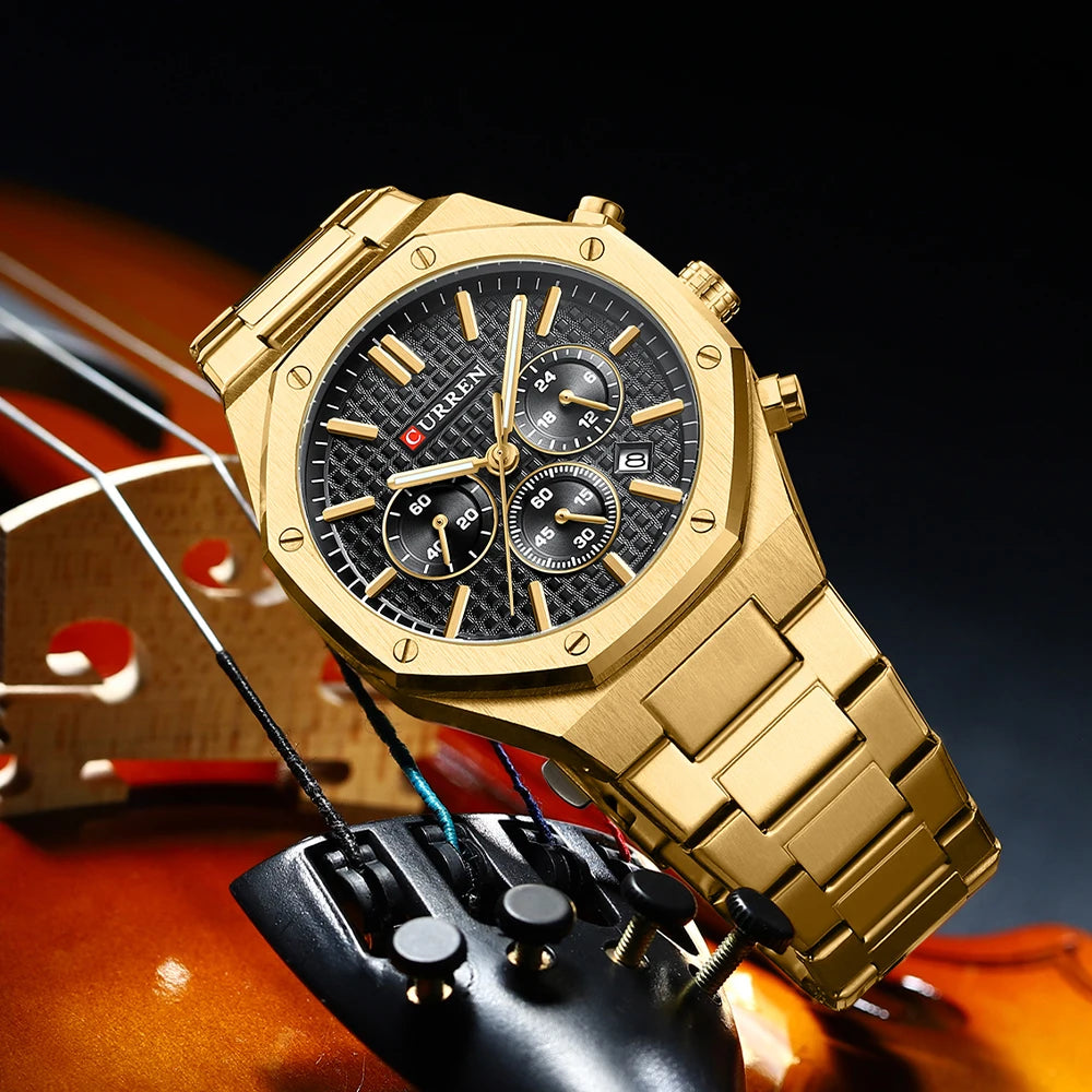 CURREN tempérament hommes de luxe Design de mode or hommes montres multifonction lumineux Quartz mâle montre-bracelet Relogio Masculino