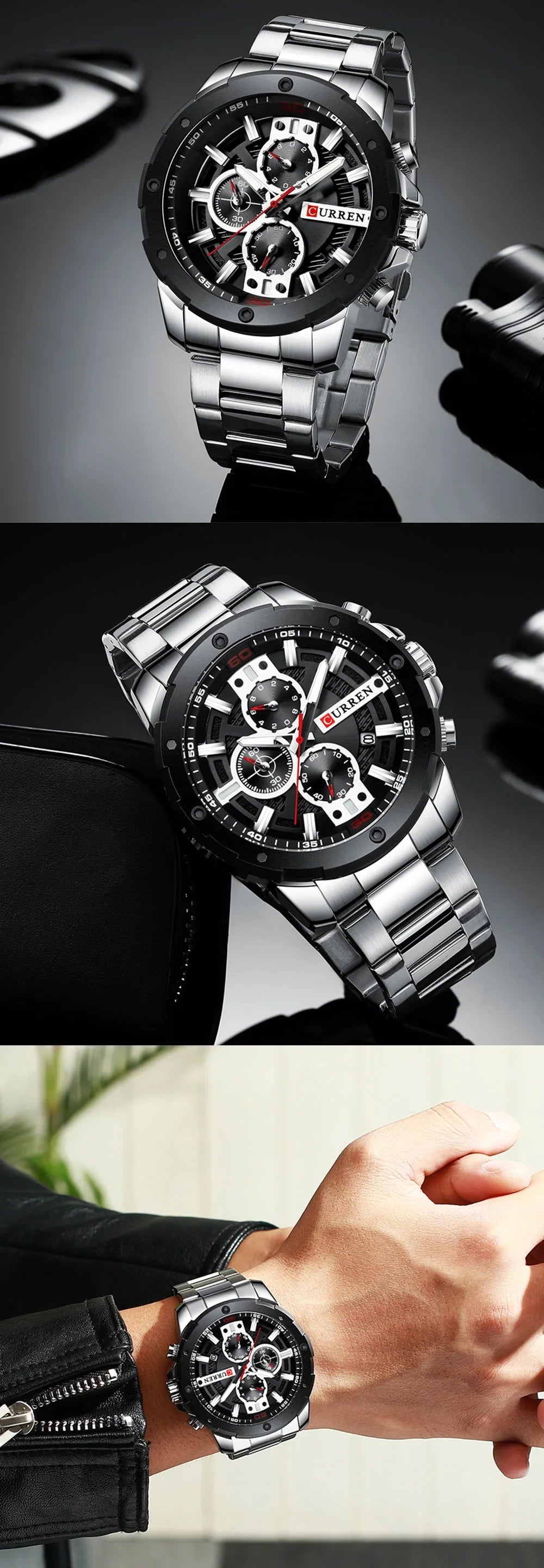Curren nouveau 8336 bracelet en acier pour hommes calendrier montre à Quartz étanche à Six broches montre pour hommes