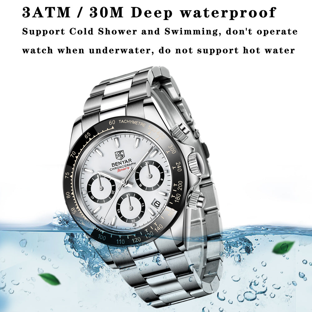 Montre-bracelet chronographe sport BENYAR en acier inoxydable