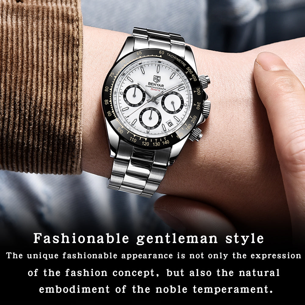 Montre-bracelet chronographe sport BENYAR en acier inoxydable