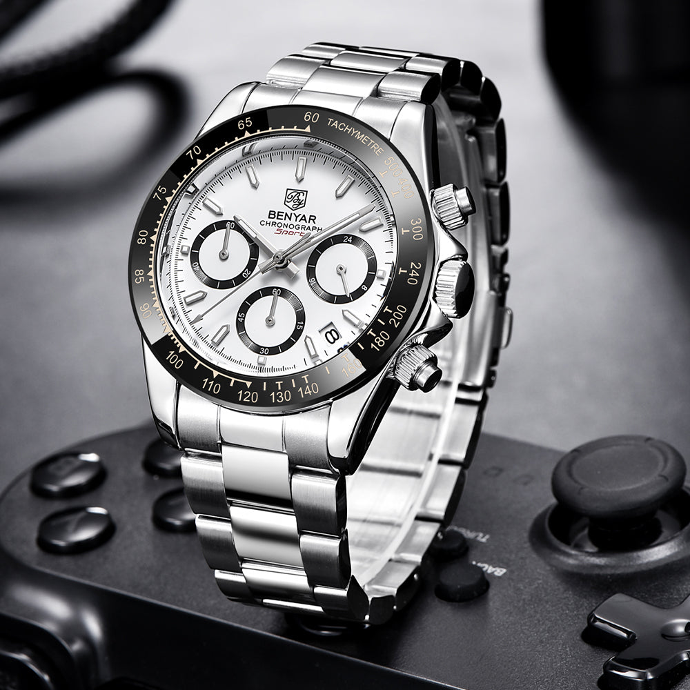 Montre-bracelet chronographe sport BENYAR en acier inoxydable