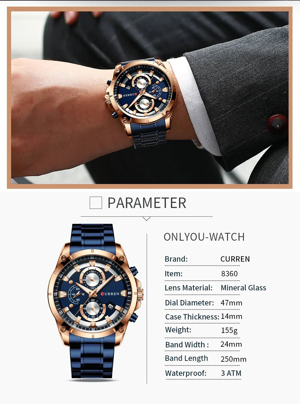 CURREN – montre de Sport à Quartz pour hommes, marque de luxe, entièrement en acier, étanche, à la mode, horloge de Date, chronographe