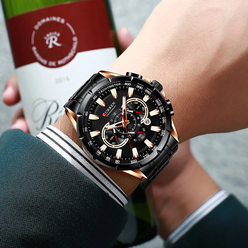 Montre-bracelet chronographe en acier inoxydable pour homme, montre à quartz de luxe, marque supérieure, mode sport