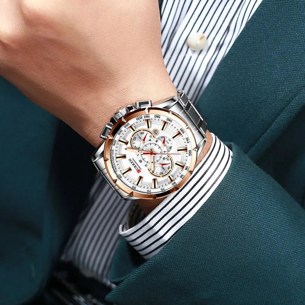 Montre-bracelet chronographe en acier inoxydable pour homme, montre à quartz de luxe, marque supérieure, mode sport